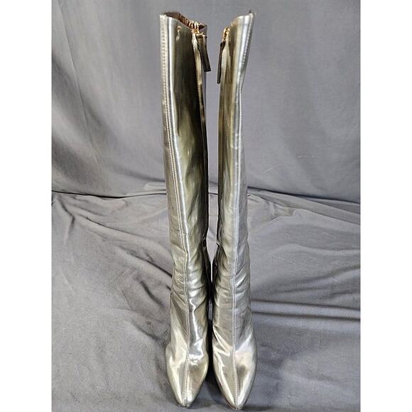 Vintage Giuseppe Zanotti Silver 5' Stiletto Knee High Leather Go-Go Boots 40 - Picture 4 of 9